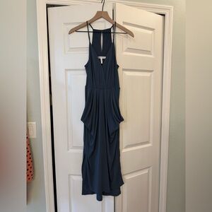BCBGeneration Dress Open Back Keyhole  Drape Pockets Sleeveless blue